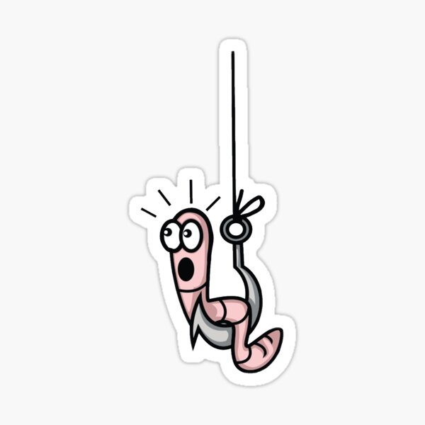 Cute Worm Sitting On a fishing Hook Sticker for Sale by Whitetailcrafts