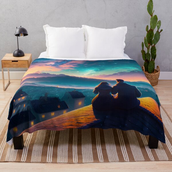 Item preview, Couple Sitting On The Roof designed and sold by ArtsyWishesShop.