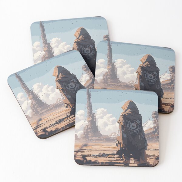 Item preview, Hooded Traveler Overlooking Dystopian Landscape designed and sold by kougan.