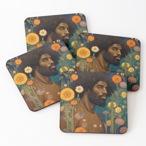 Item preview, Beautiful Black Man Art Nouveau Style with Flowers designed and sold by Glimmersmith.