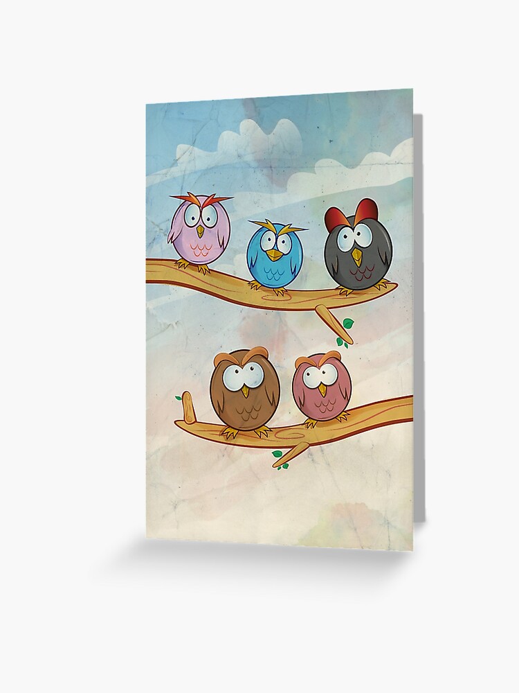 funny owl group cartoon on tree funny owl group cartoon on tree