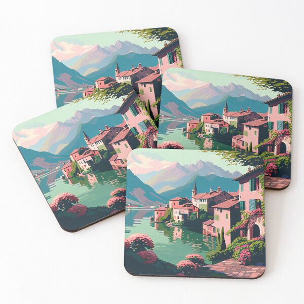 Item preview, Pastel Mountain Lake Town designed and sold by TheArtMage.