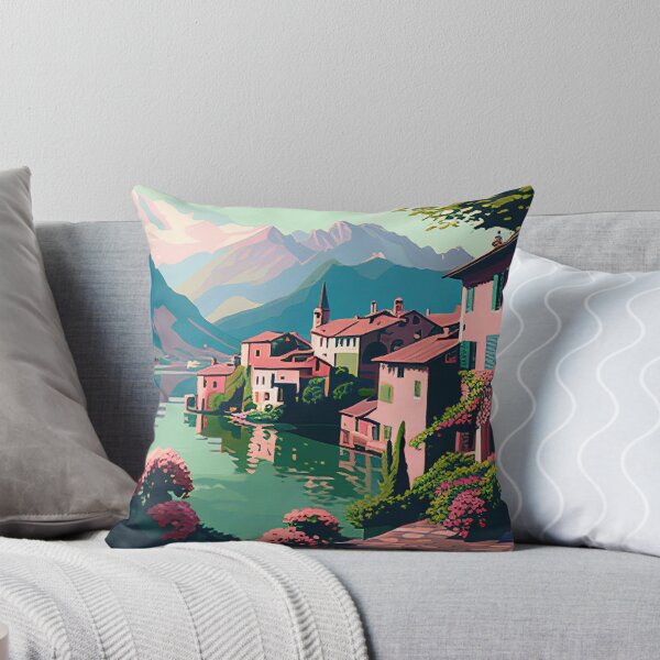 Item preview, Pastel Mountain Lake Town designed and sold by TheArtMage.
