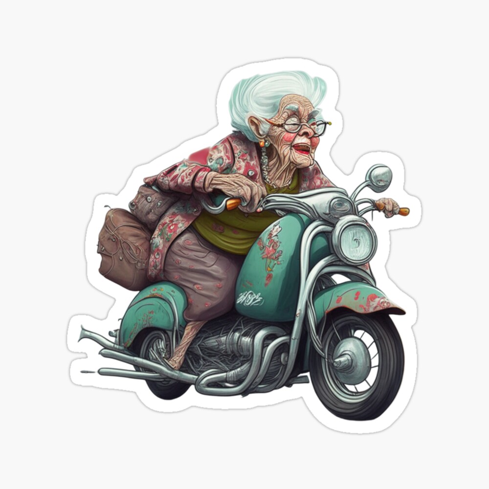 Old Lady on Motorcycle Aging Humor