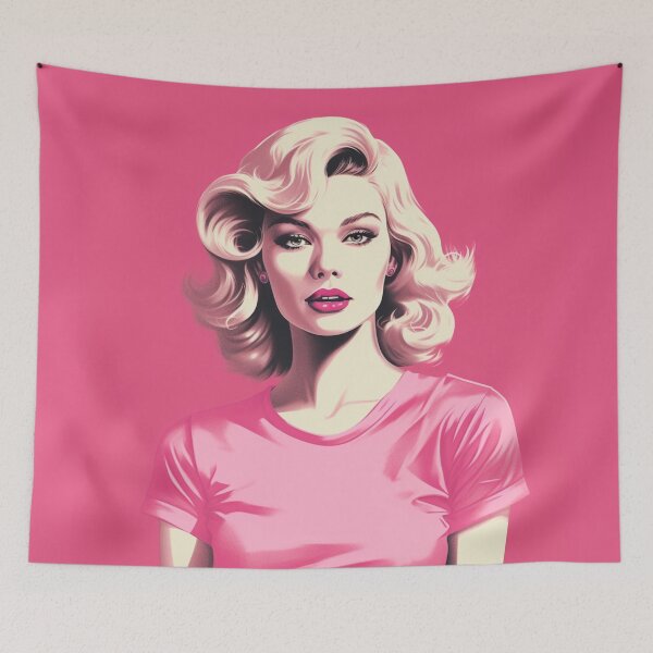 Item preview, Retro Blonde Hot Pink Barbie Vintage Feminist designed and sold by luckymooninc.