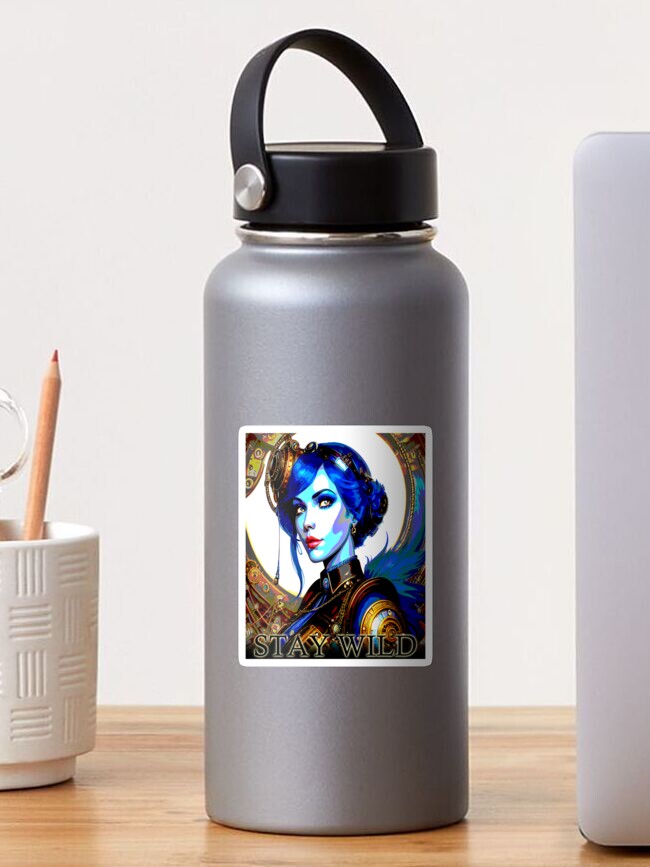 Thumbnail 1 of 3, Sticker, Stay Wild Beautiful Steam Punk Goddess designed and sold by heartsake.