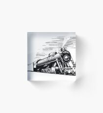 Vintage train graphic artwork Acrylic Block
