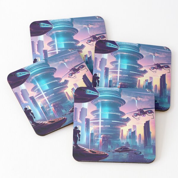 Item preview, futuristic scene with skyscrapers, hovercrafts and robots designed and sold by AiArtCreations1.