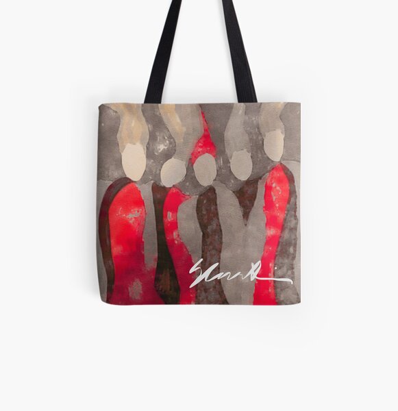 Women in Gray and Red All Over Print Tote Bag