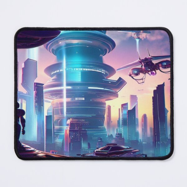 Item preview, futuristic scene with skyscrapers, hovercrafts and robots designed and sold by AiArtCreations1.