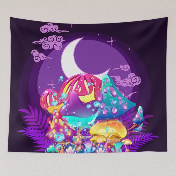Item preview, Glowing fantasy alien mushrooms and moon designed and sold by jellysquidart.