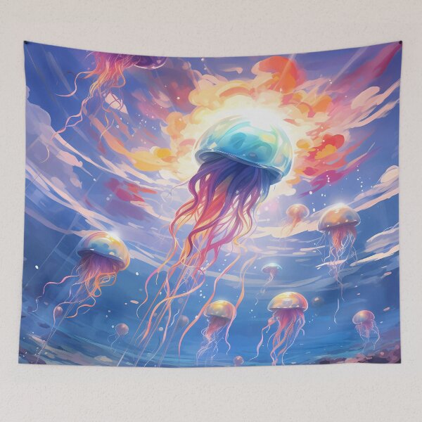 Item preview, Jellyfishes with a bright light shining through the sky designed and sold by Carmillai.