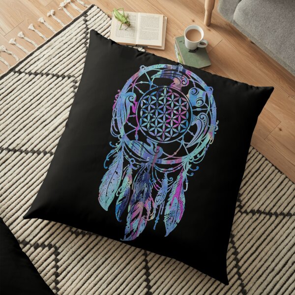 Peinture Capteur de rêves FLEUR DE VIE Tortue de mer I Coussin de sol