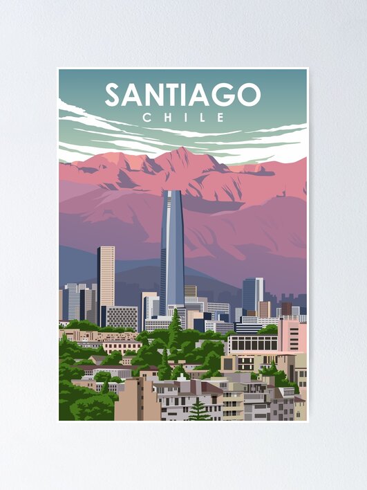 Santiago Chile Vintage Minimal Retro Travel Poster