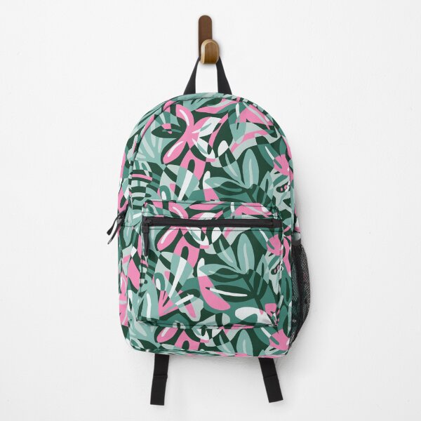 Item preview, Green and pink maximalist leaves shapes - overlapping tropical leaves - lush jungle of cut out leaves designed and sold by Muxune.