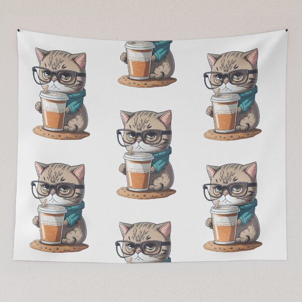 Item preview, Serious Cat Boss: Working Hard with Coffee and Glasses designed and sold by hudaG.
