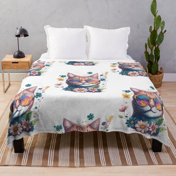 Item preview, Cat-tastic Vibe: Happy Cat in Floral Shades designed and sold by hudaG.