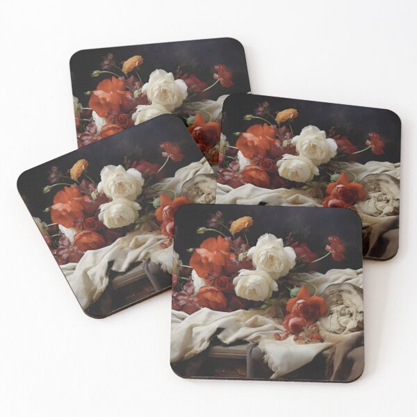 Item preview, Victorian Still Life Red and White Roses Art Print designed and sold by SolarArchitect.