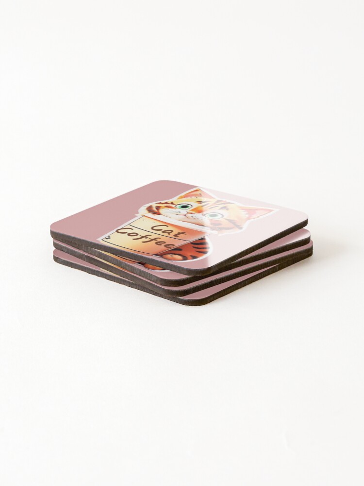 Thumbnail 4 of 5, Coasters (Set of 4), Cat and Coffee designed and sold by Rrrmin.