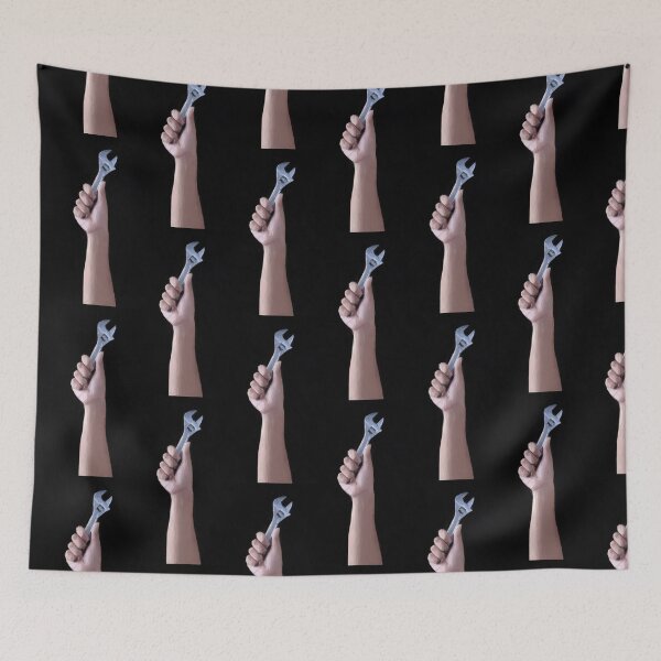 Item preview, Man holding a spanner aloft. Image created using geometric shapes designed and sold by EdgyEdgeArt.