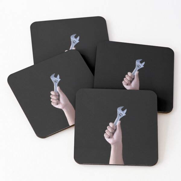 Item preview, Man holding a spanner aloft. Image created using geometric shapes designed and sold by EdgyEdgeArt.