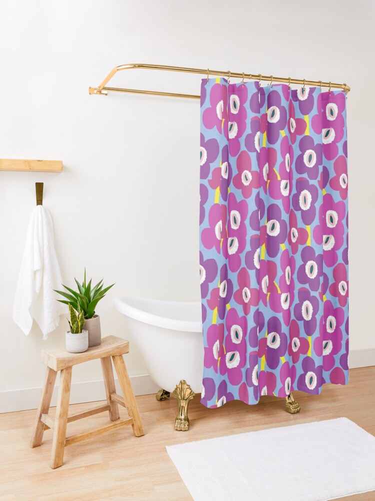 Disover Iconic Retro Scandinavian Floral Pattern in Purple and Mauve Graphic  Shower Curtain