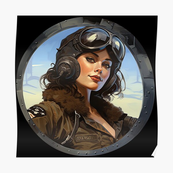 Military female pinup model in fighter pilot cap T-Shirt