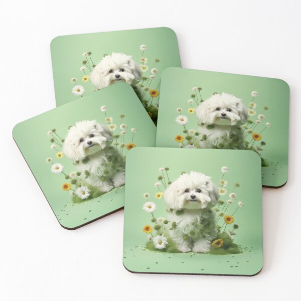 Item preview, Maltese in the flower bed designed and sold by DigitalArties.