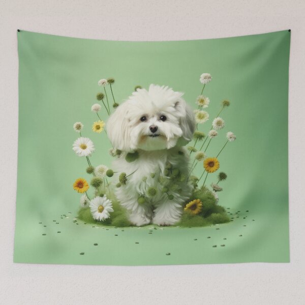 Item preview, Maltese in the flower bed designed and sold by DigitalArties.