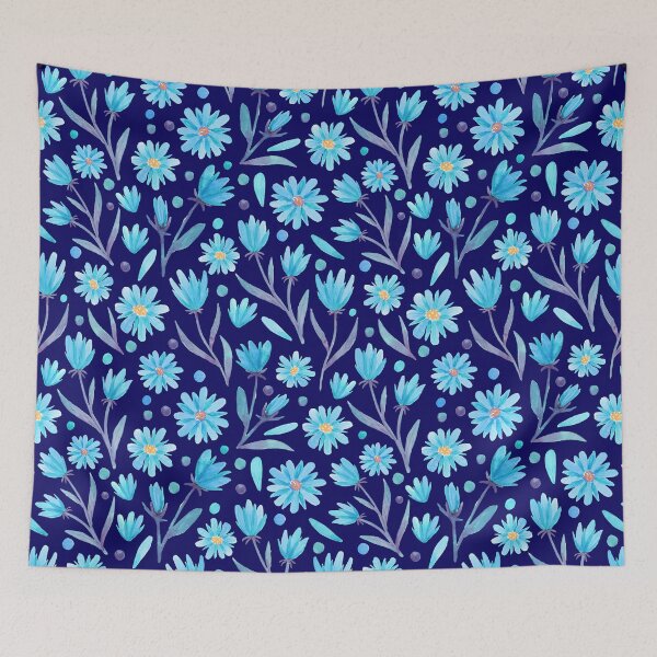 Item preview, Watercolor florals in dark and light blue designed and sold by chrigesart.