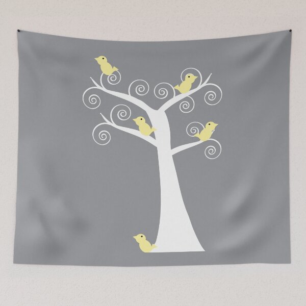 Item preview, Yellow Birds White Birch Tree Gray designed and sold by ValeriesGallery.