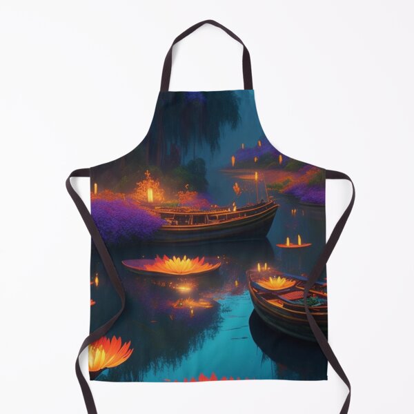 Item preview, Lotus lit in a lake, Vietnam at dusk under moonlight with boats travel scenic illustration design  designed and sold by Meena-tta.
