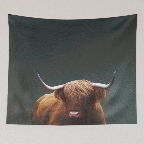 Item preview, Highland cow relaxing peacefully. Image created using geometric shape designed and sold by EdgyEdgeArt.
