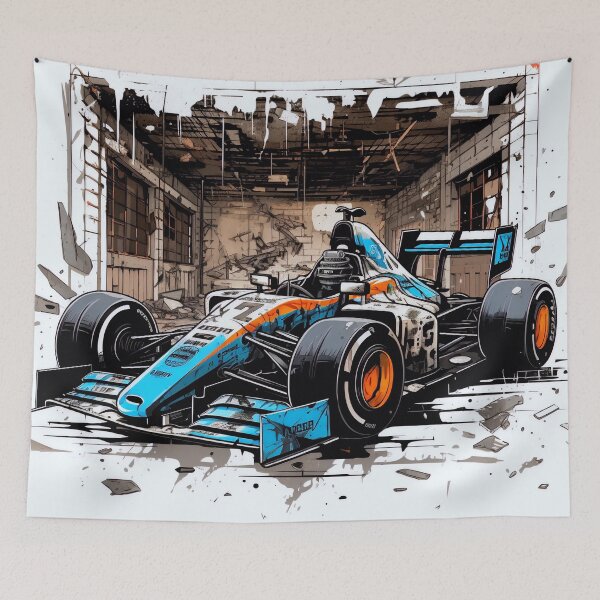 Item preview, Abandoned F1 Car In A Derelict Pit Area Aesthetic Sticker - Abandoned Place Concept Art designed and sold by liminal-concept.