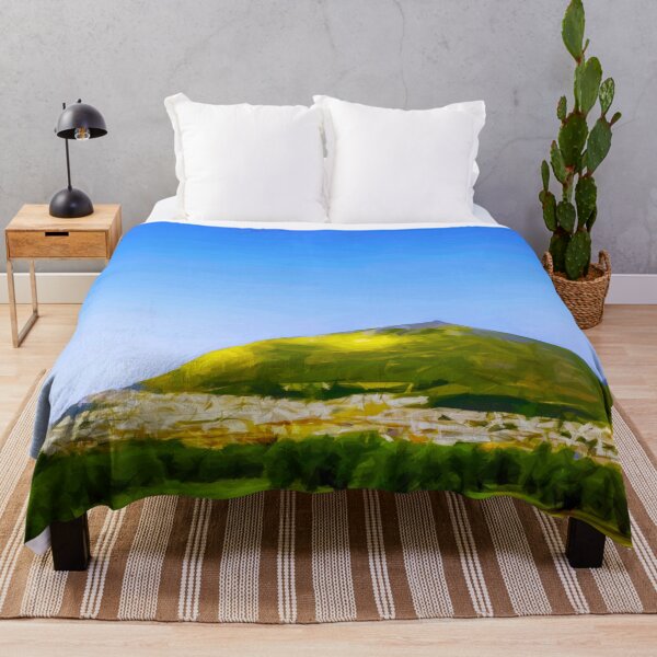 Item preview, White Spanish town with hill backdrop. Image created using geometric shapes designed and sold by EdgyEdgeArt.