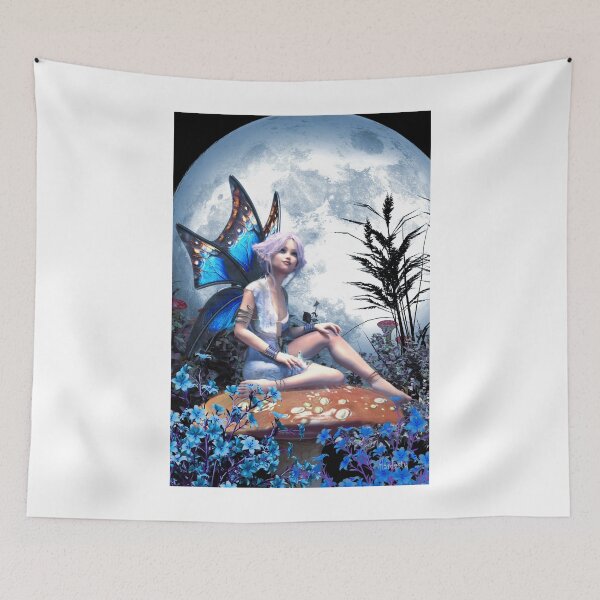 Item preview, Fairy sitting on a mushroom under the moon designed and sold by Fantasyart123.