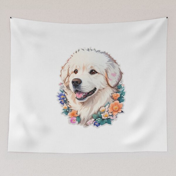 Item preview, Lovely Pyrenees Dog Puppy with Watercolor Flowers  designed and sold by YourNameMatters.