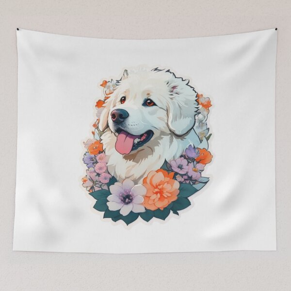 Item preview, Charming Pyrenees Dog Puppy with Watercolor Flowers  designed and sold by YourNameMatters.