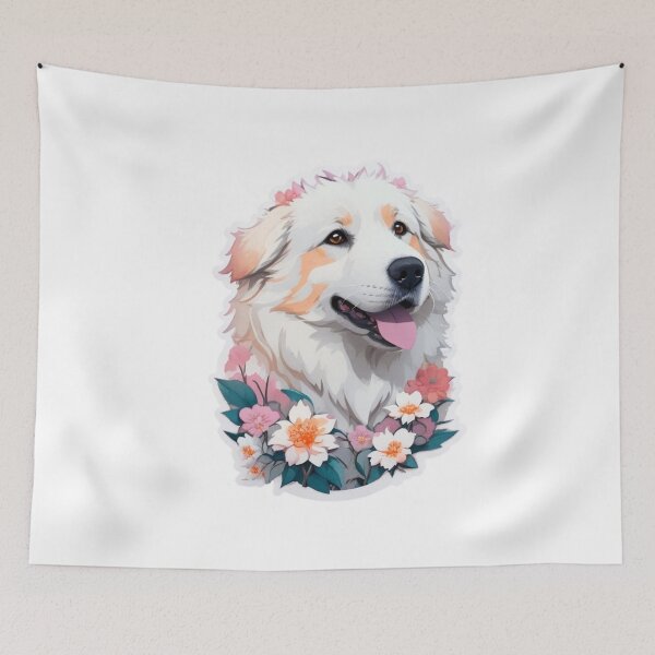 Item preview, Charming Pyrenees Dog Puppy with Watercolor Flowers  designed and sold by YourNameMatters.