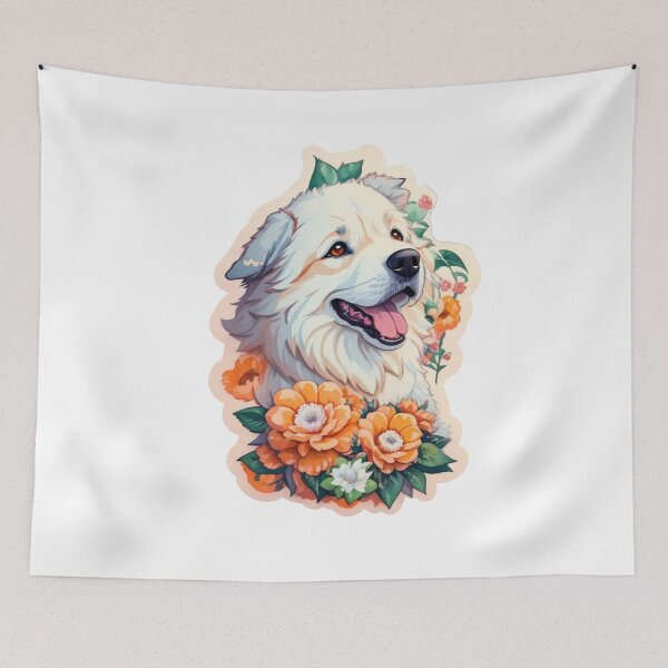 Item preview, Lovely Pyrenees Dog Puppy with Watercolor Flowers  designed and sold by YourNameMatters.