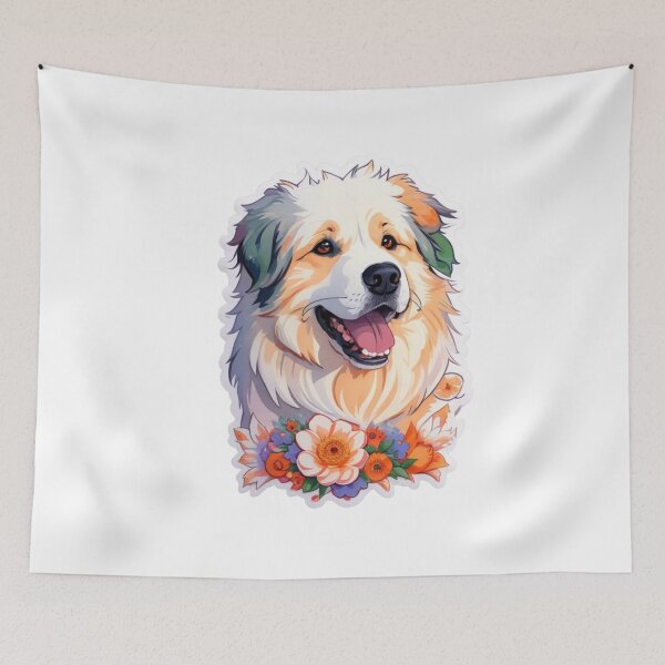 Item preview, Lovely Pyrenees Dog Puppy with Watercolor Flowers  designed and sold by YourNameMatters.