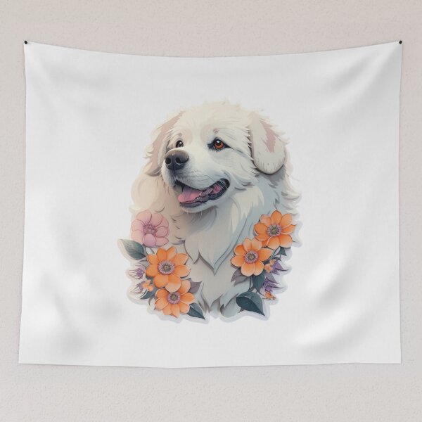 Item preview, Lovely Pyrenees Dog with Watercolor Flowers  designed and sold by YourNameMatters.