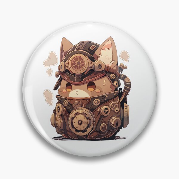 Item preview, Cute Steampunk Cat in a Mechanical Pot designed and sold by CozyKawaiiArt.