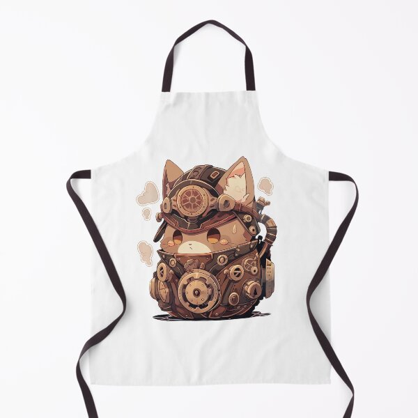 Item preview, Cute Steampunk Cat in a Mechanical Pot designed and sold by CozyKawaiiArt.