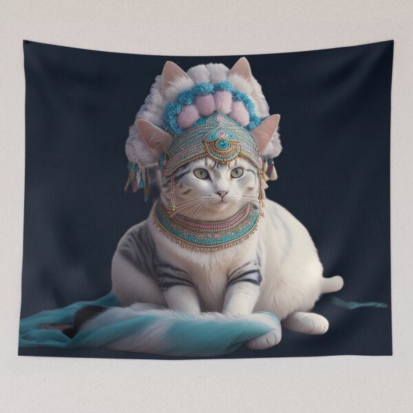 Item preview, Charming Pastel Cat in Intricate Indian Headdress designed and sold by AFUNARTZ.