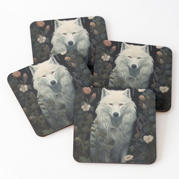 Item preview, Botanical Dark Academia White Wolf Art Print designed and sold by Radiant-Art.