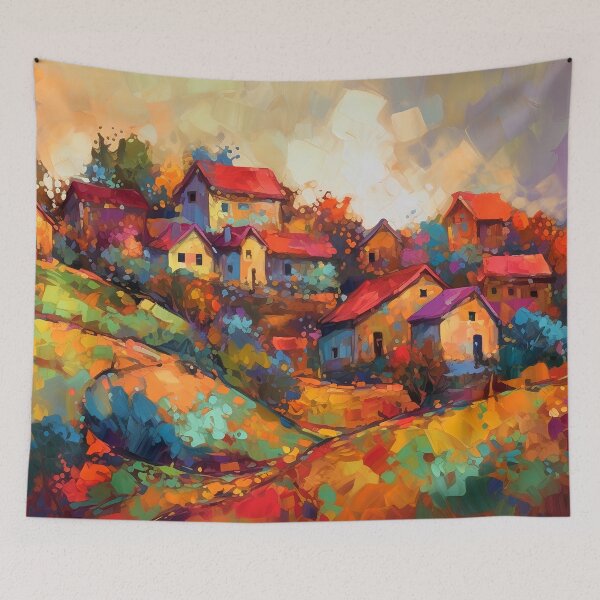 Item preview, Countryside village at sunset 6 designed and sold by Red Witch Art.