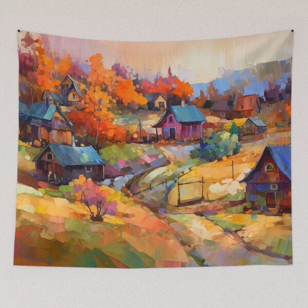 Item preview, Countryside village at sunset 7 designed and sold by Red Witch Art.