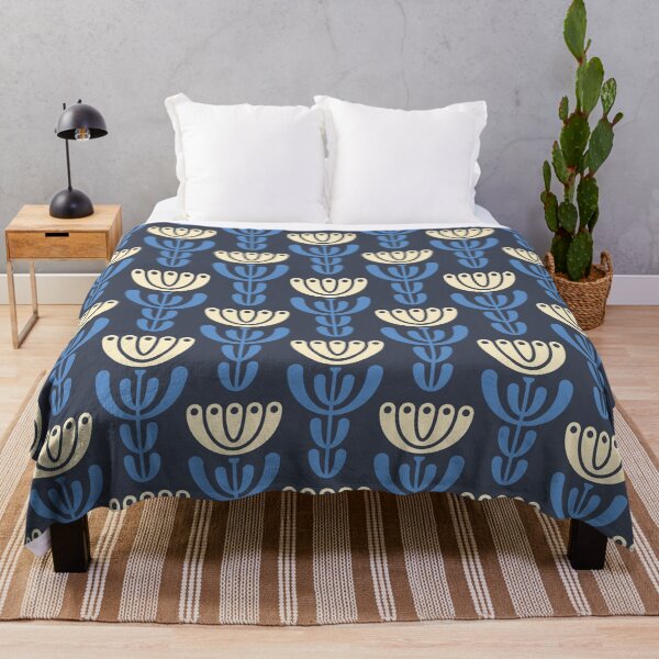 Item preview, KF 0105 A - Vintage Retro 70s Modern Geometric Floral Pattern in Blue designed and sold by KhakiFinch.