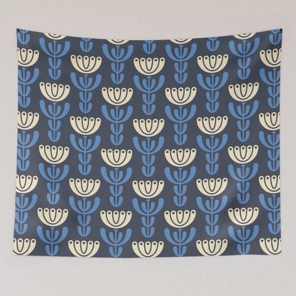 Item preview, KF 0105 A - Vintage Retro 70s Modern Geometric Floral Pattern in Blue designed and sold by KhakiFinch.